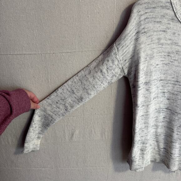 Tahari Sweater Size S Off White Gray 100% Cotton Knit Long Sleeve with Side Slit - Picture 3 of 10